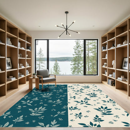 Deep Teal and Cream Foliage Rug