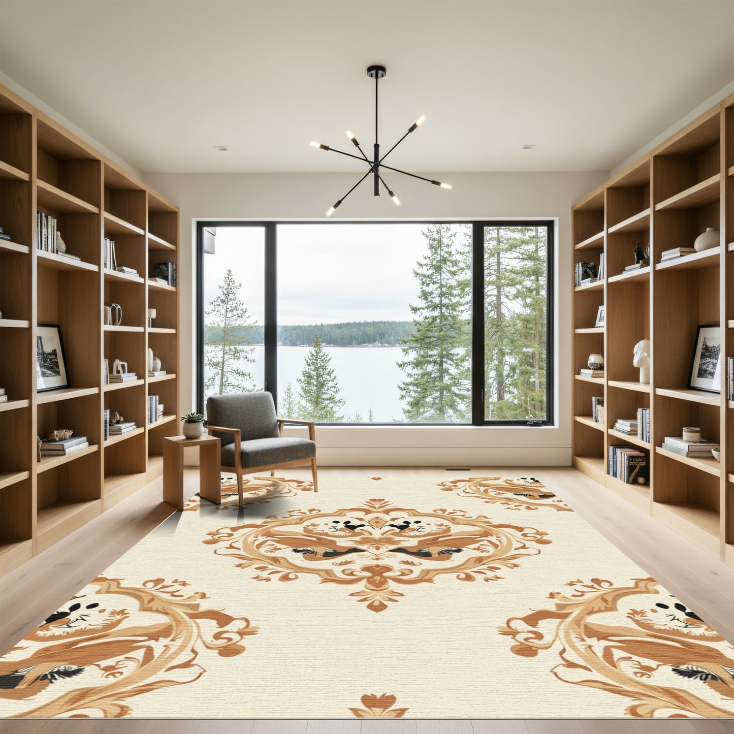 Golden Brown Animal Medallion Rug