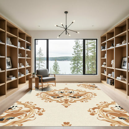Golden Brown Animal Medallion Rug
