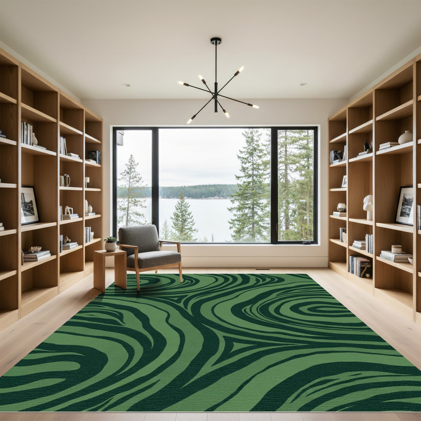 Deep Forest Green Swirl Tiger Stripes Rug