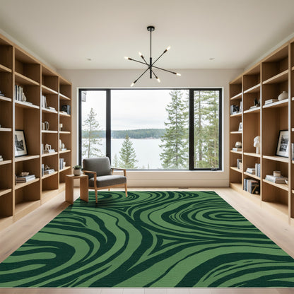 Deep Forest Green Swirl Tiger Stripes Rug
