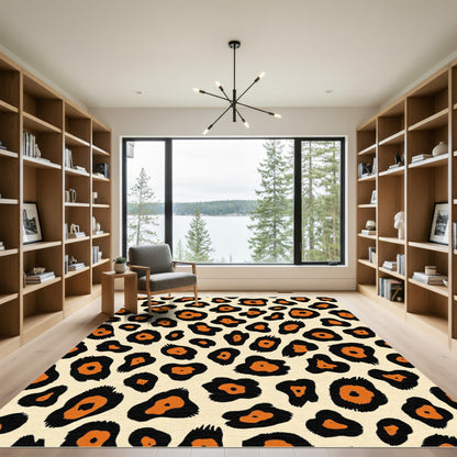 Bold Orange Black Leopard Print Rug