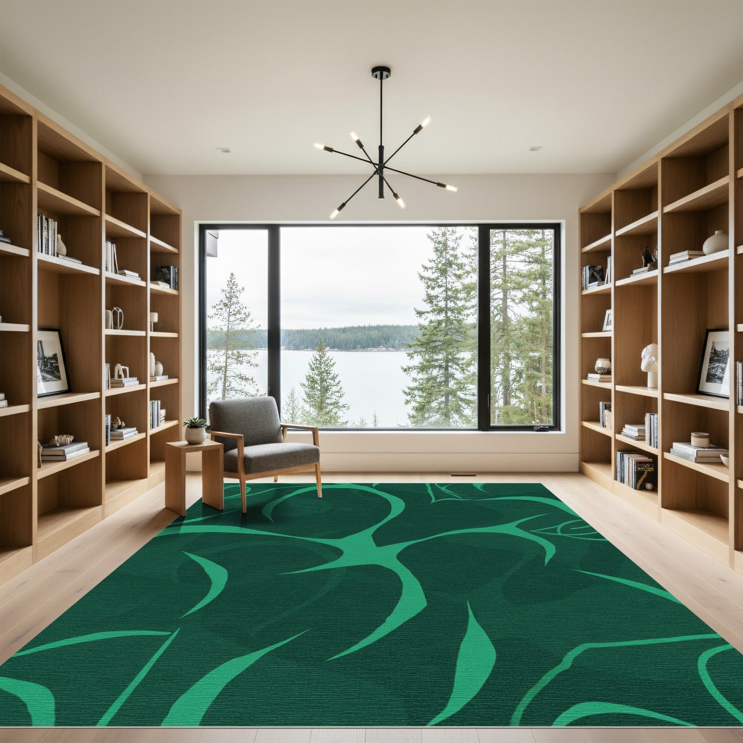 Deep Emerald Abstract Organic Vines Rug