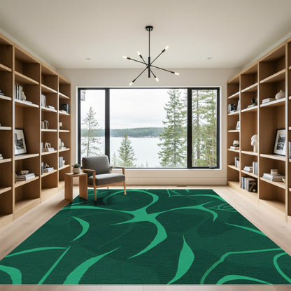Deep Emerald Abstract Organic Vines Rug