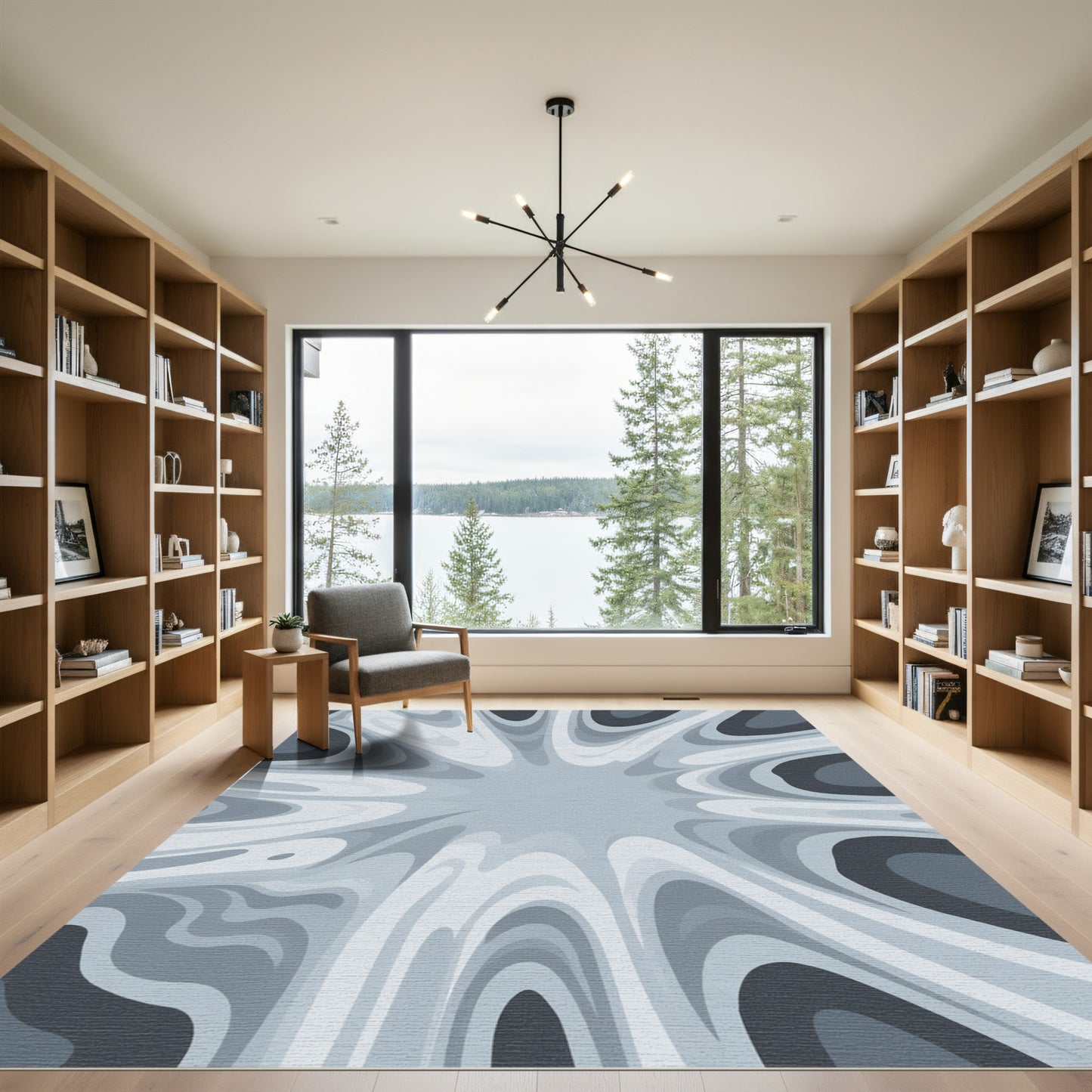 Cool Grey Swirl Layered Rug