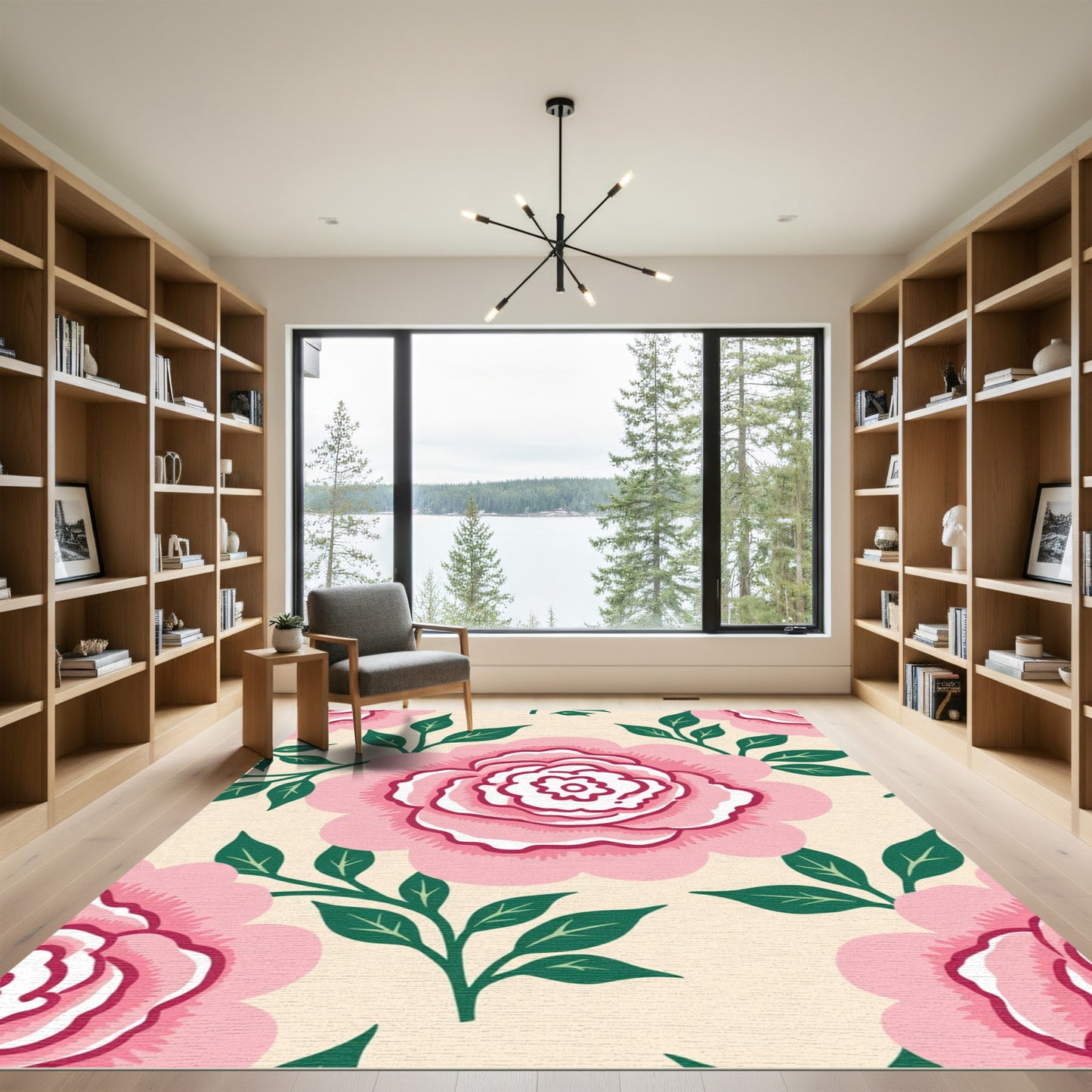 Large Pink Peony Vine Botanical Rug