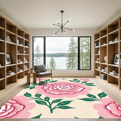 Large Pink Peony Vine Botanical Rug