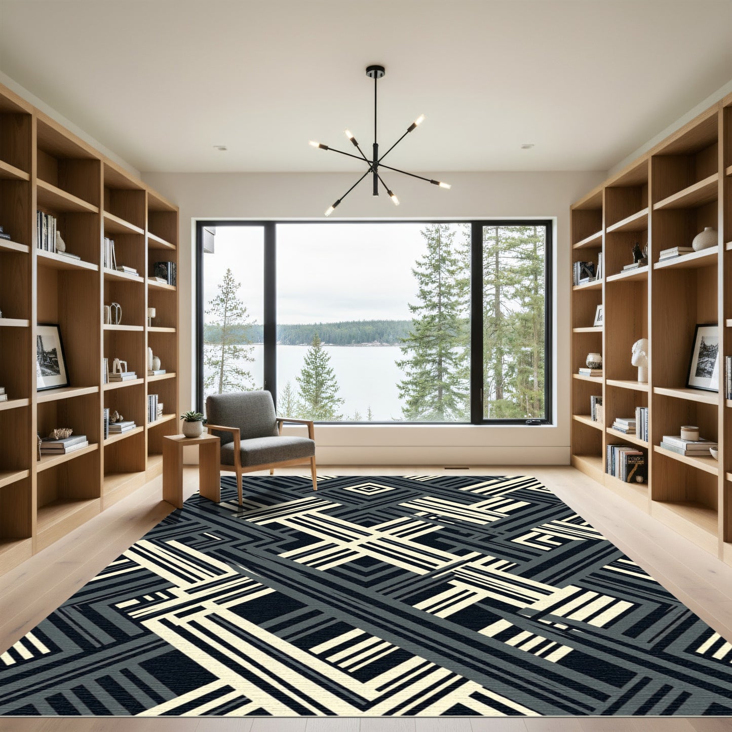 Striped Abstract Geometric Intersection Rug