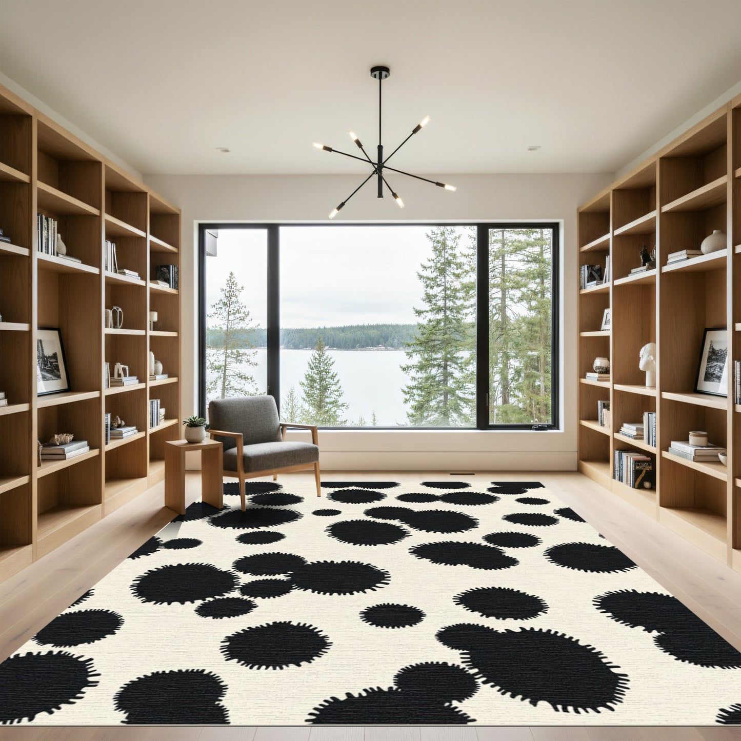 Black Blotches Sparse Cream Composition Rug