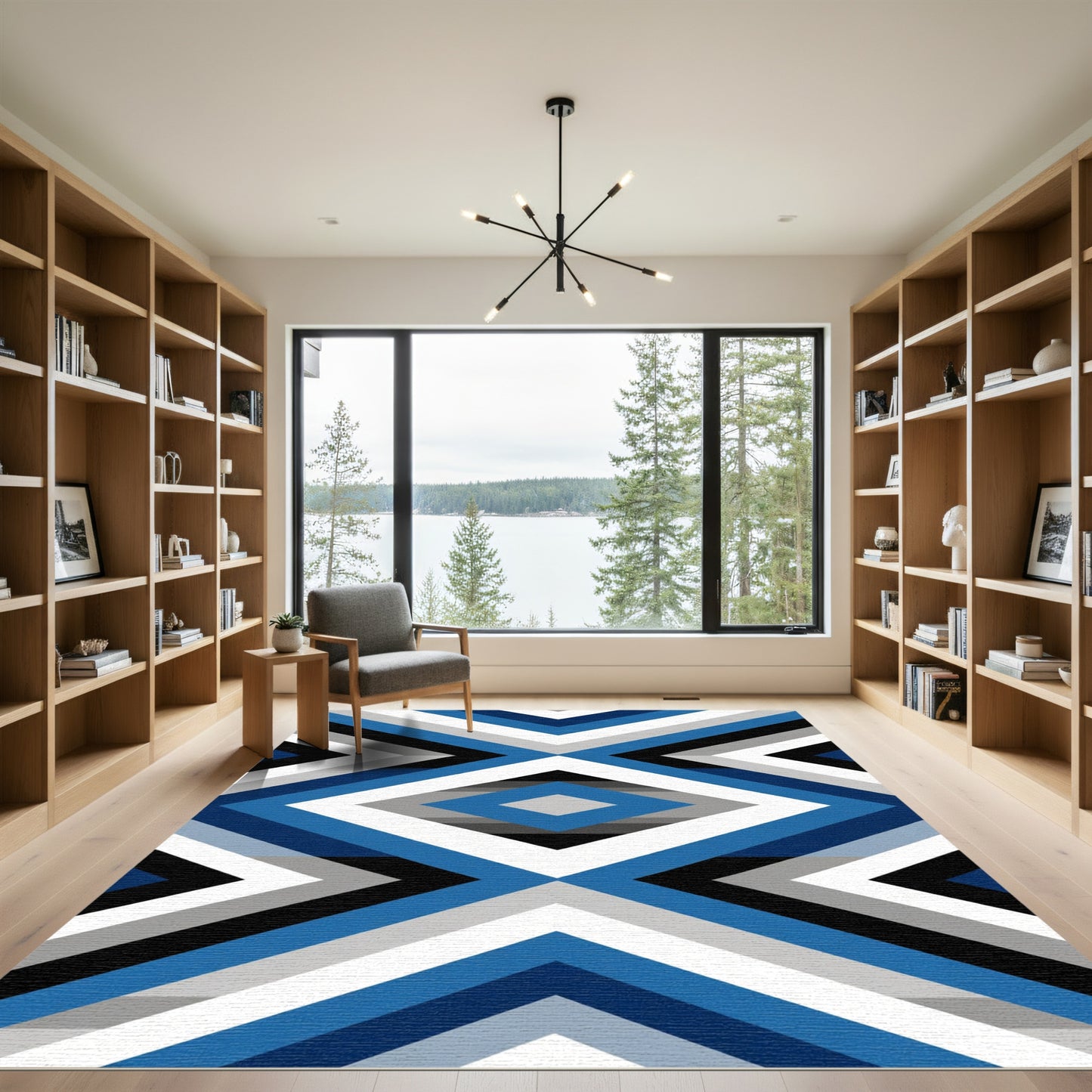 Bold Blue Gray Diamond Geometric Rug