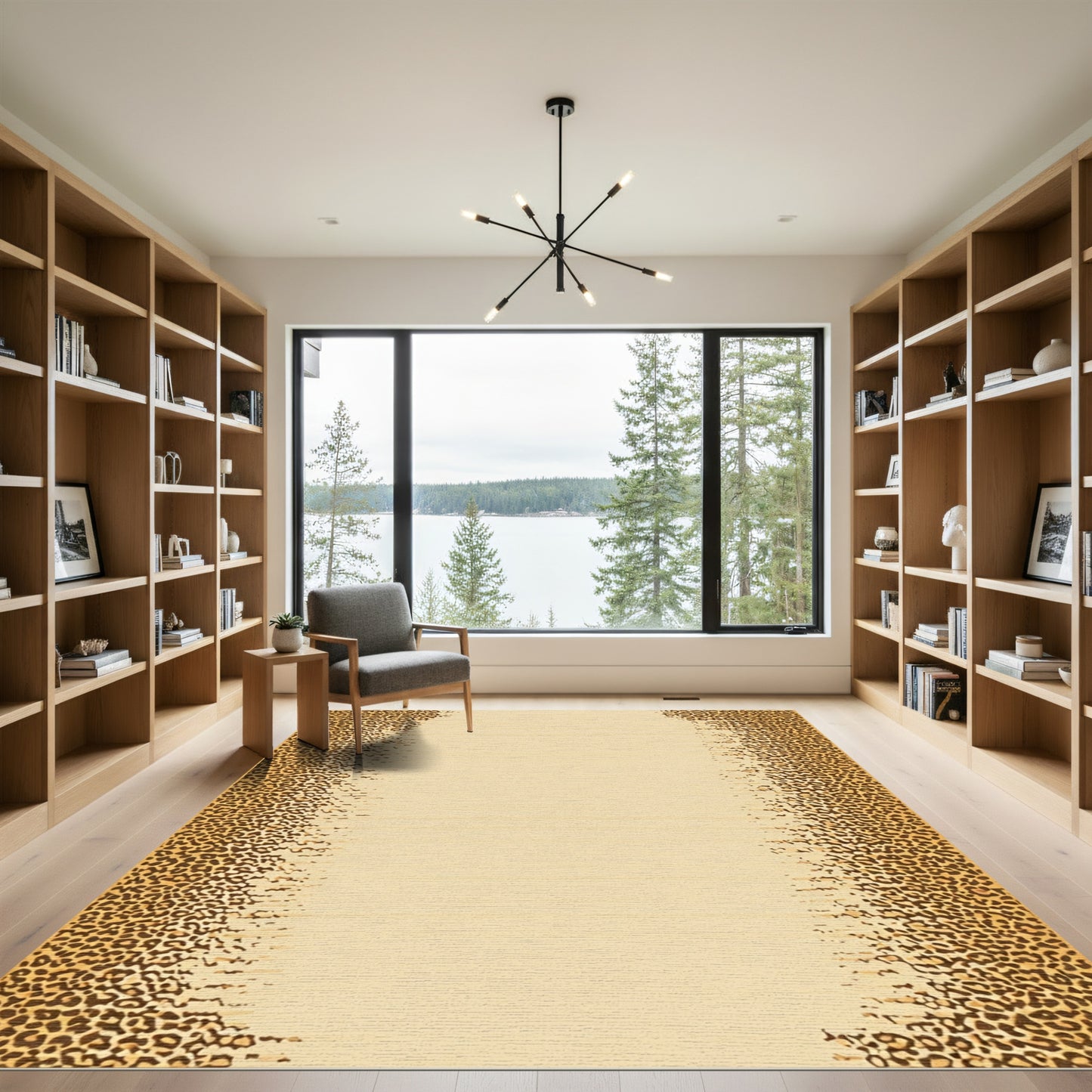 Golden Leopard Print Fading Border Rug