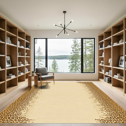 Golden Leopard Print Fading Border Rug