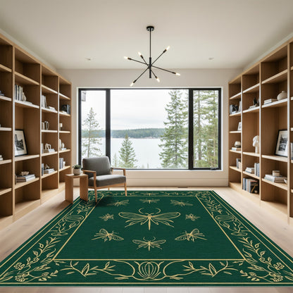 Emerald Green Gold Insect Border Rug