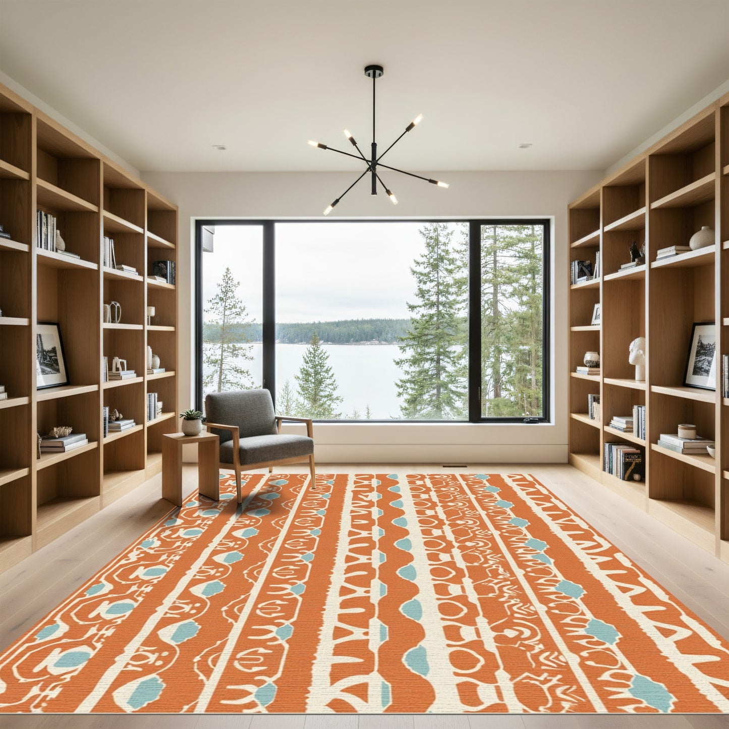 Orange Geometric Tribal Stripe Rug