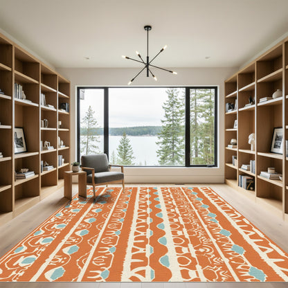 Orange Geometric Tribal Stripe Rug