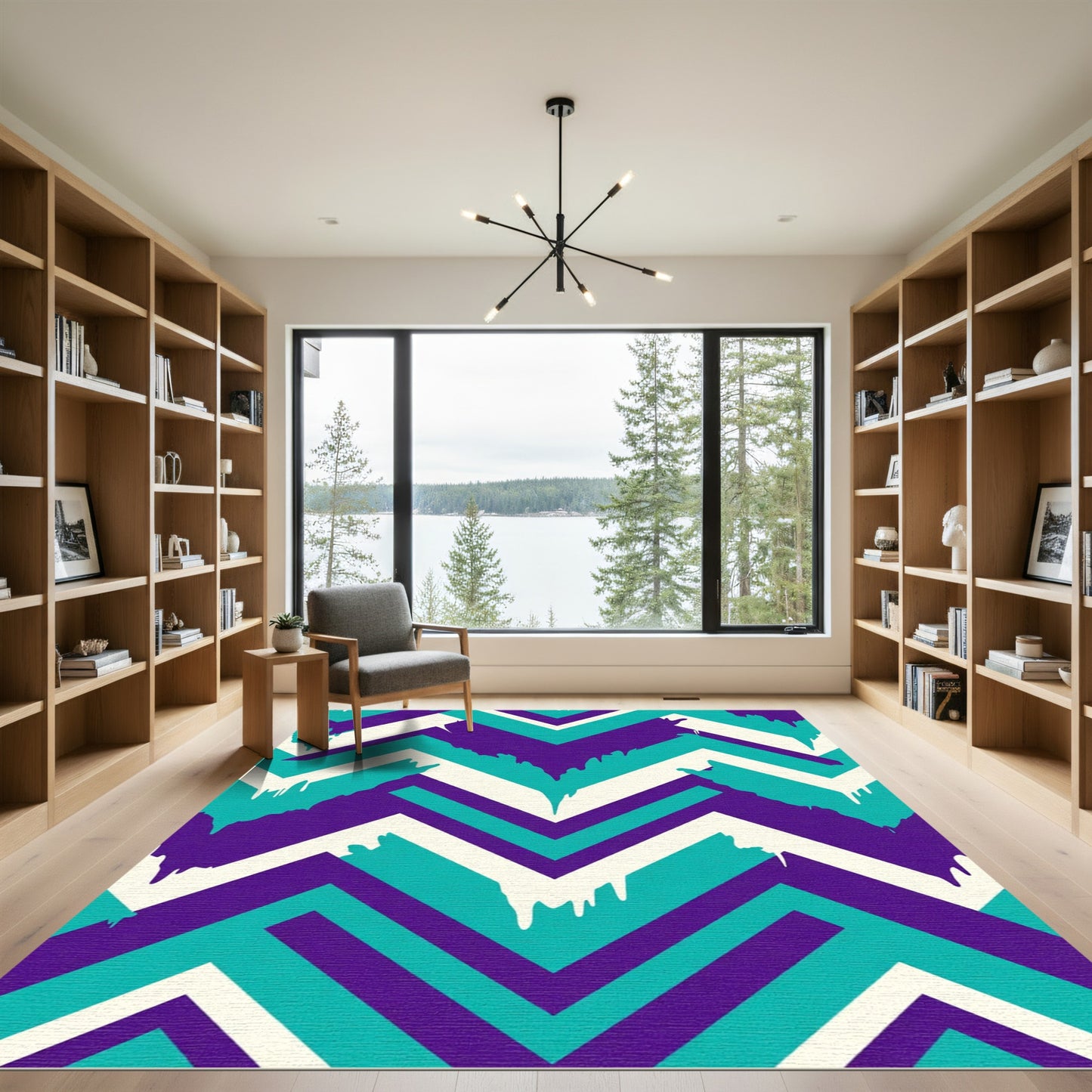 Teal Purple Cream Chevron Drip Rug