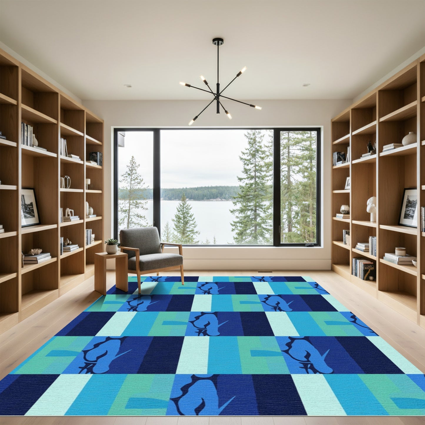 Abstract Blue Tones Vertical Stripe Collage Rug