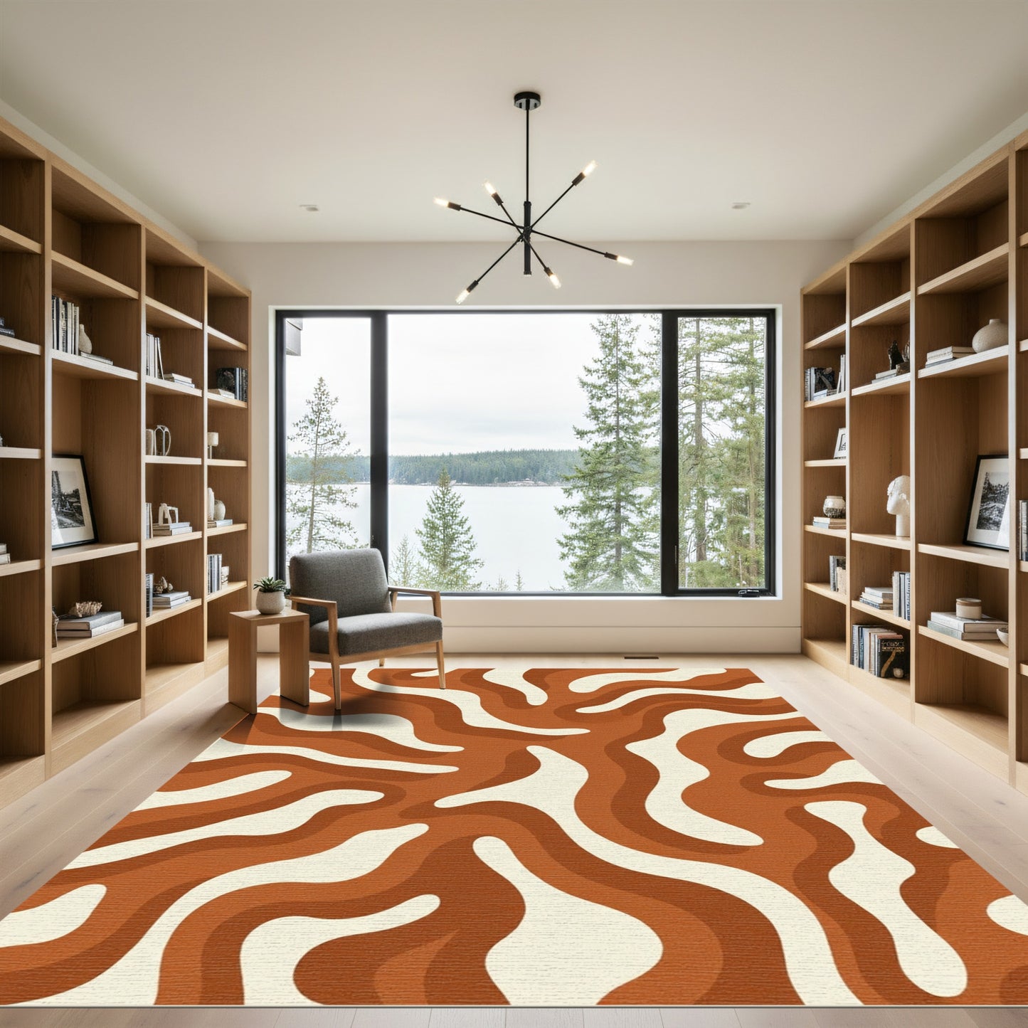 Retro Abstract Swirl Brown Cream Rug