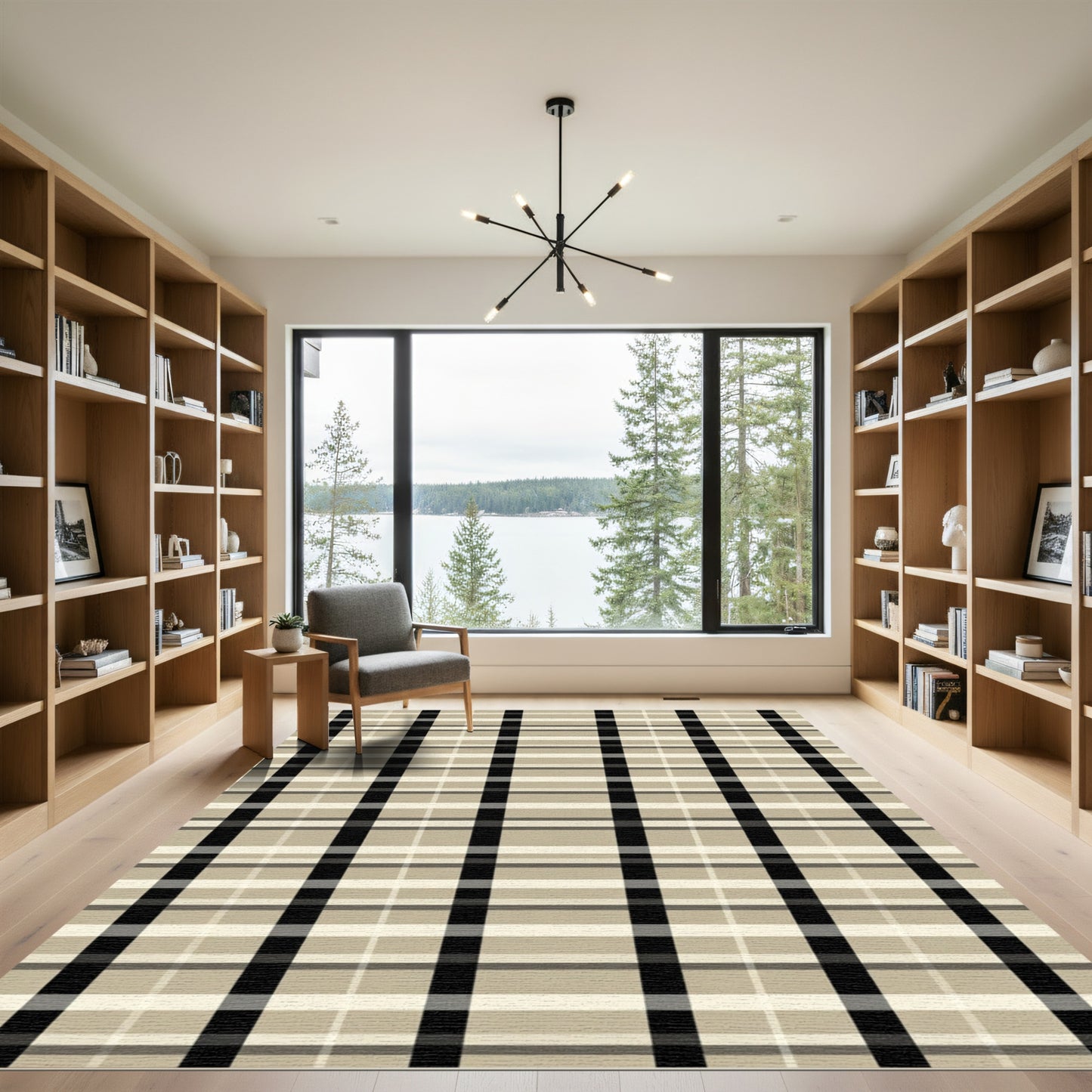 Classic Neutral Plaid Grid Rug