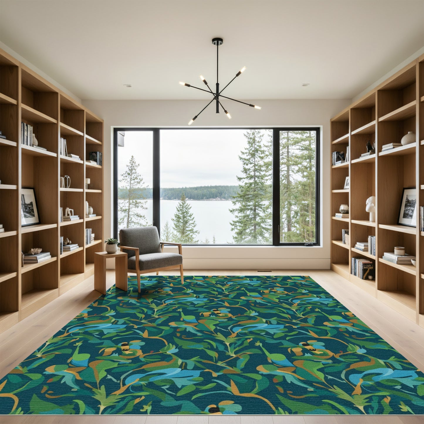 Deep Teal Tropical Foliage Medley Rug