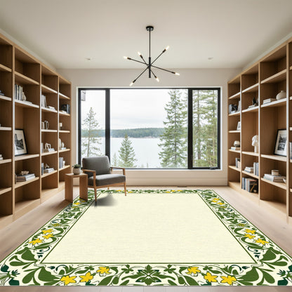 Verdant Yellow Floral Border Rug