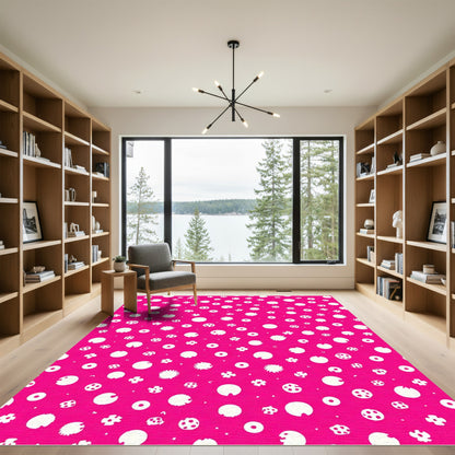 Bright Pink White Scattered Doodles Rug