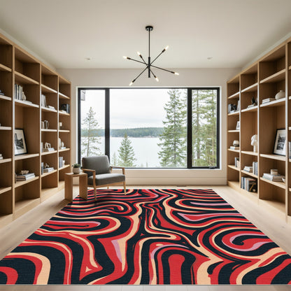 Retro Red Swirl Marble Rug