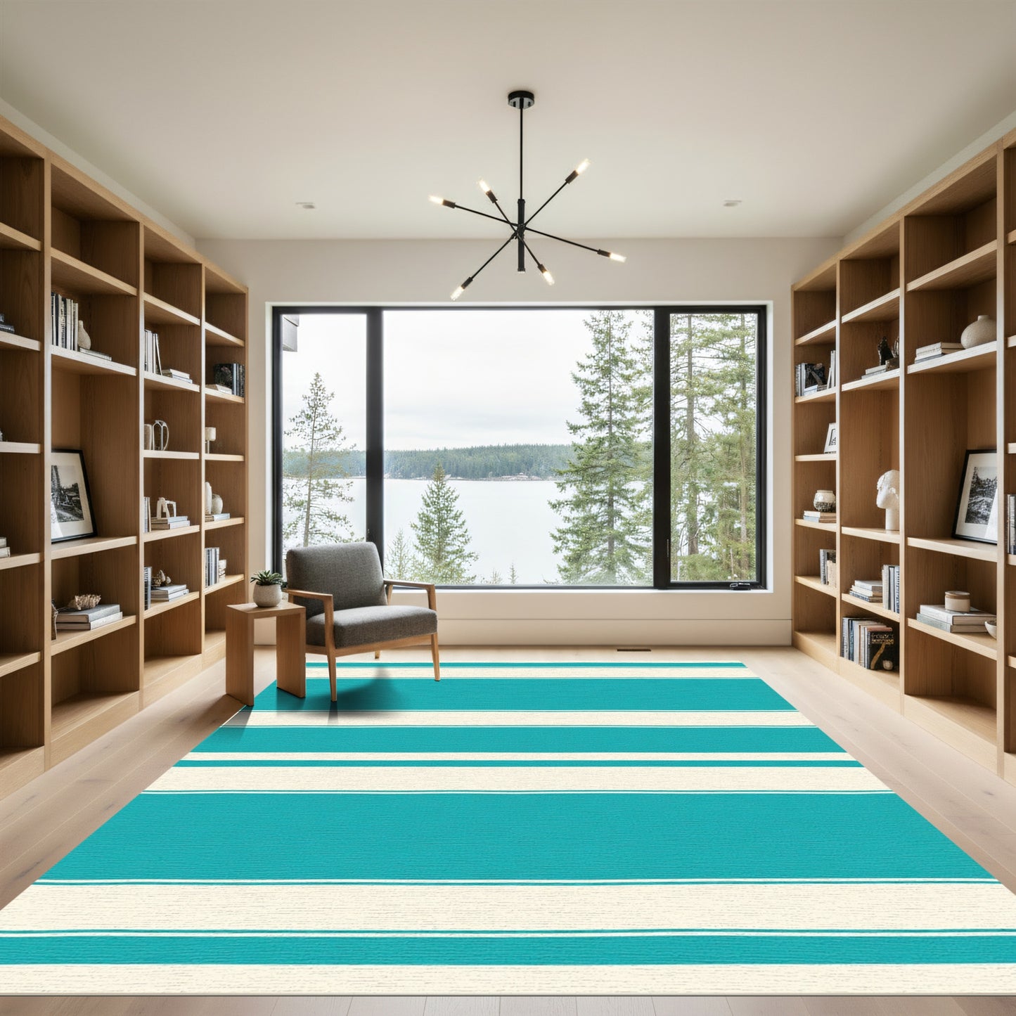 Coastal Teal Cream Bold Stripes Rug