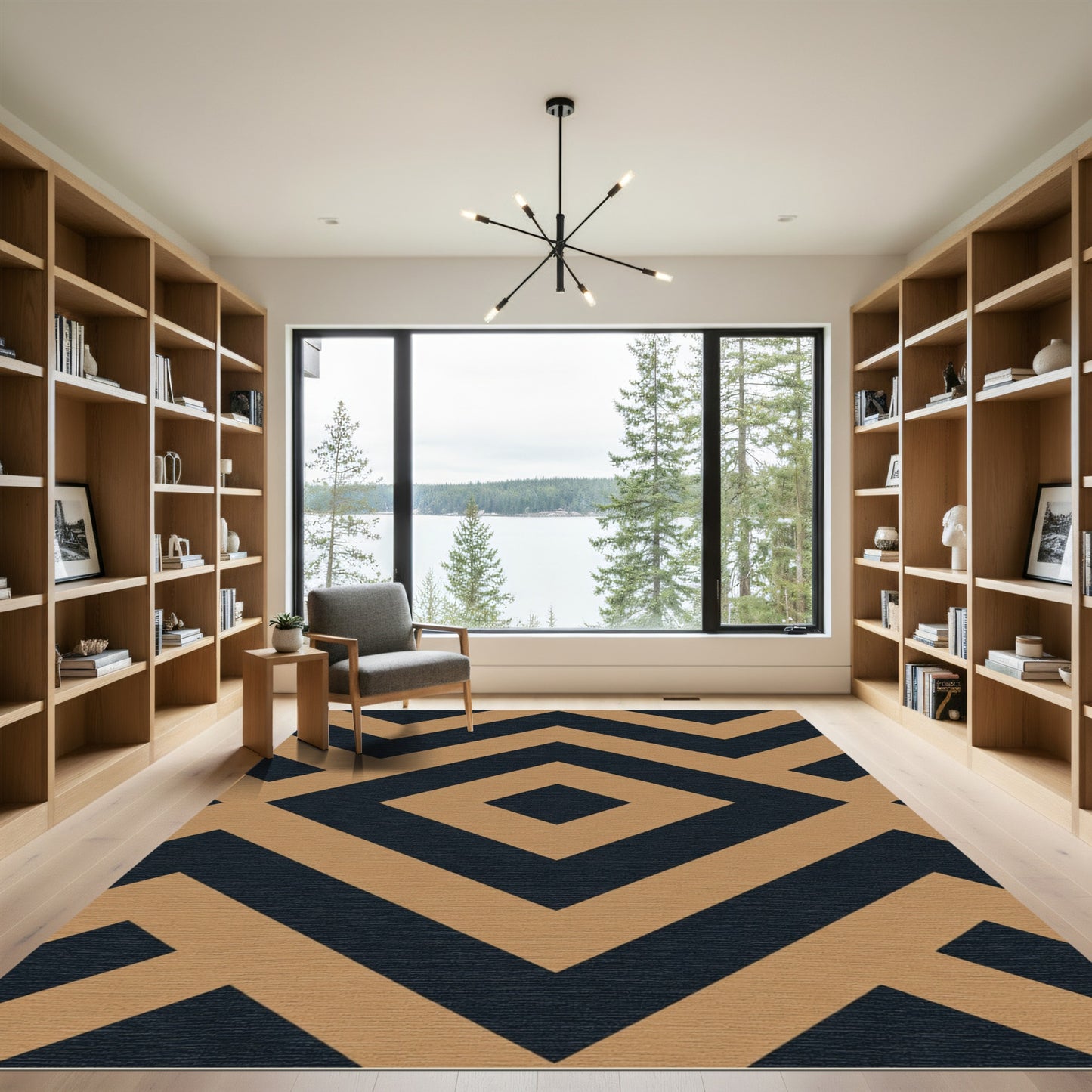 Camel Tan Geometric Diamond Abstraction Rug