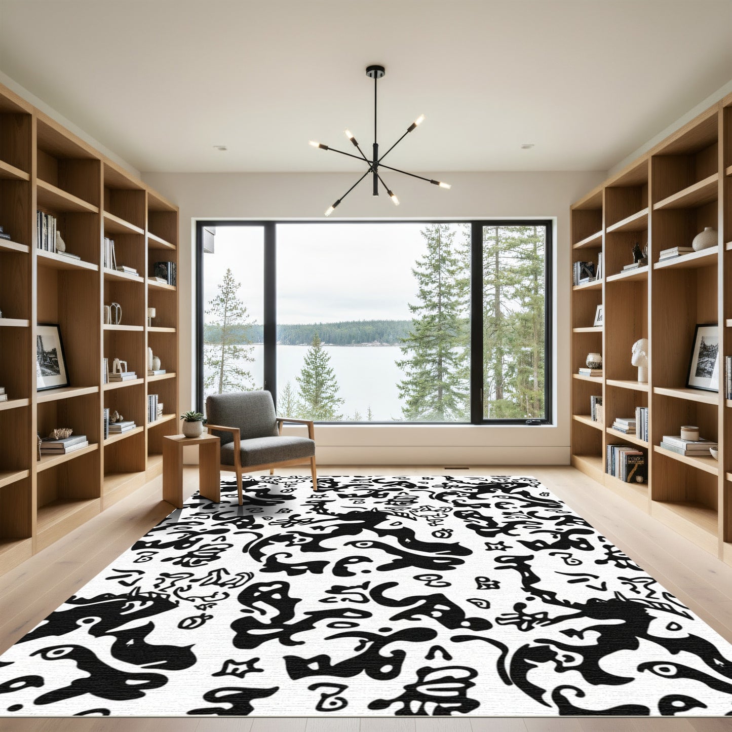 Bold Black Abstract Organic Shapes Rug