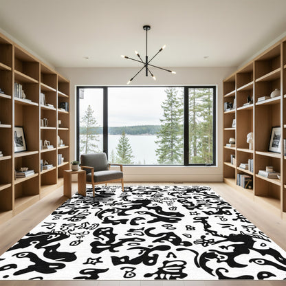 Bold Black Abstract Organic Shapes Rug