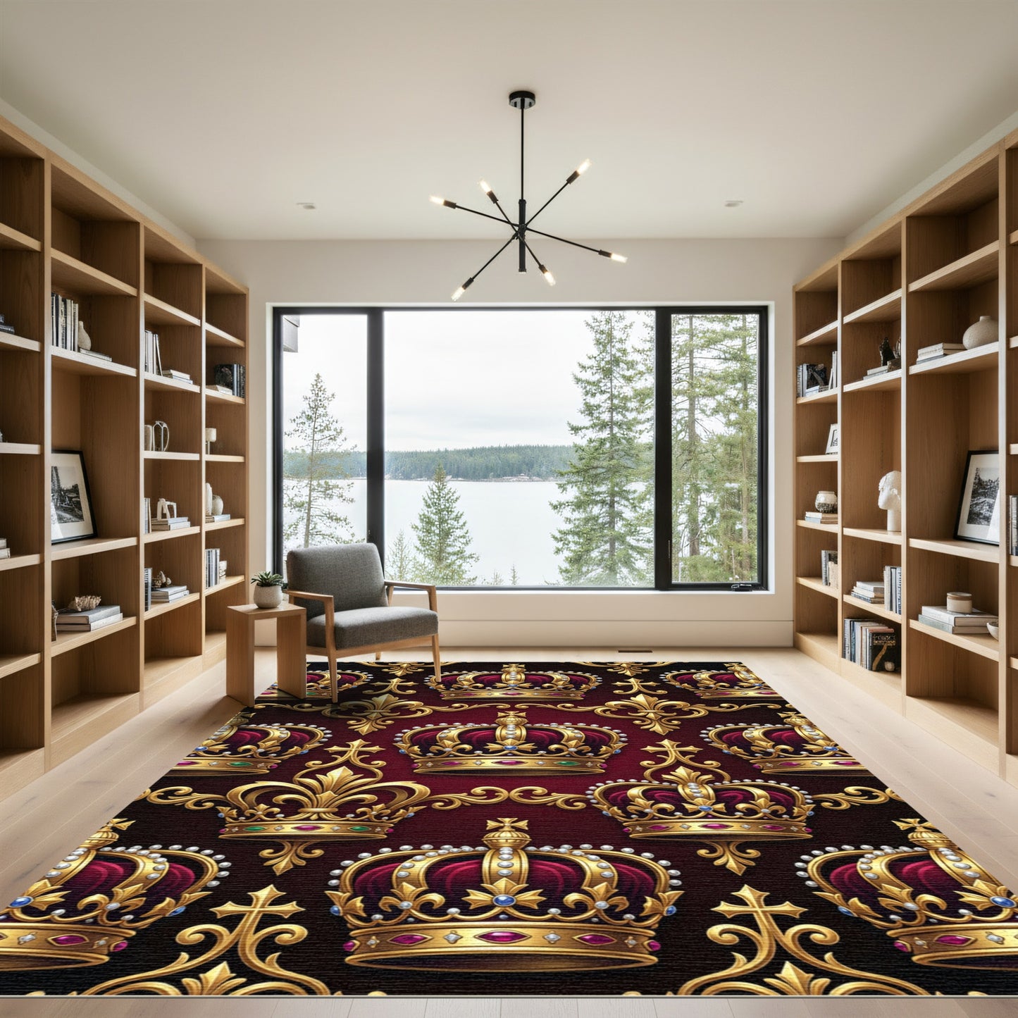 Regal Gold Crown Jewel Embellished Rug