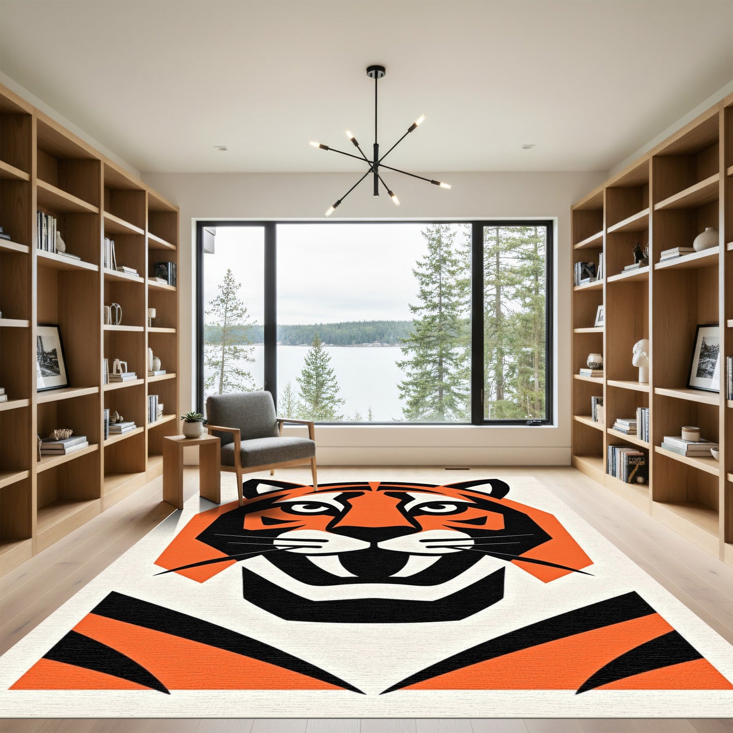 Bold Orange Black Tiger Face Rug