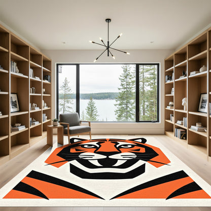Bold Orange Black Tiger Face Rug