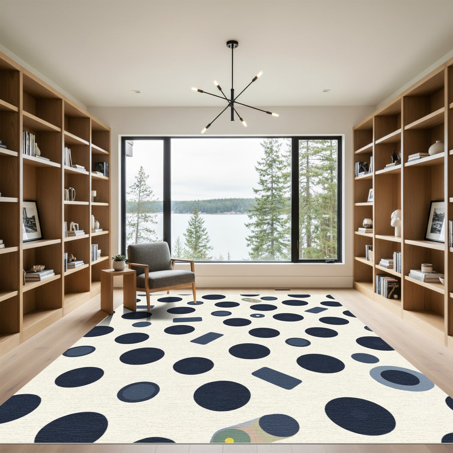 Modern Navy Circles Rectangles Rug
