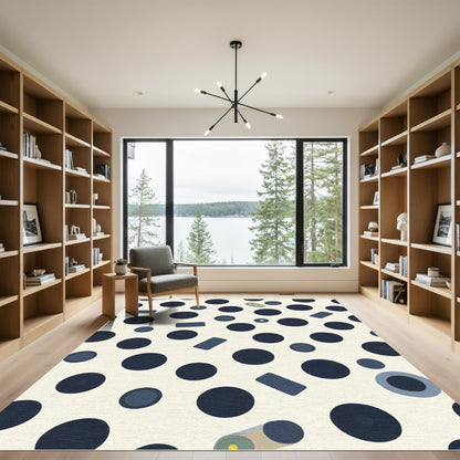 Modern Navy Circles Rectangles Rug