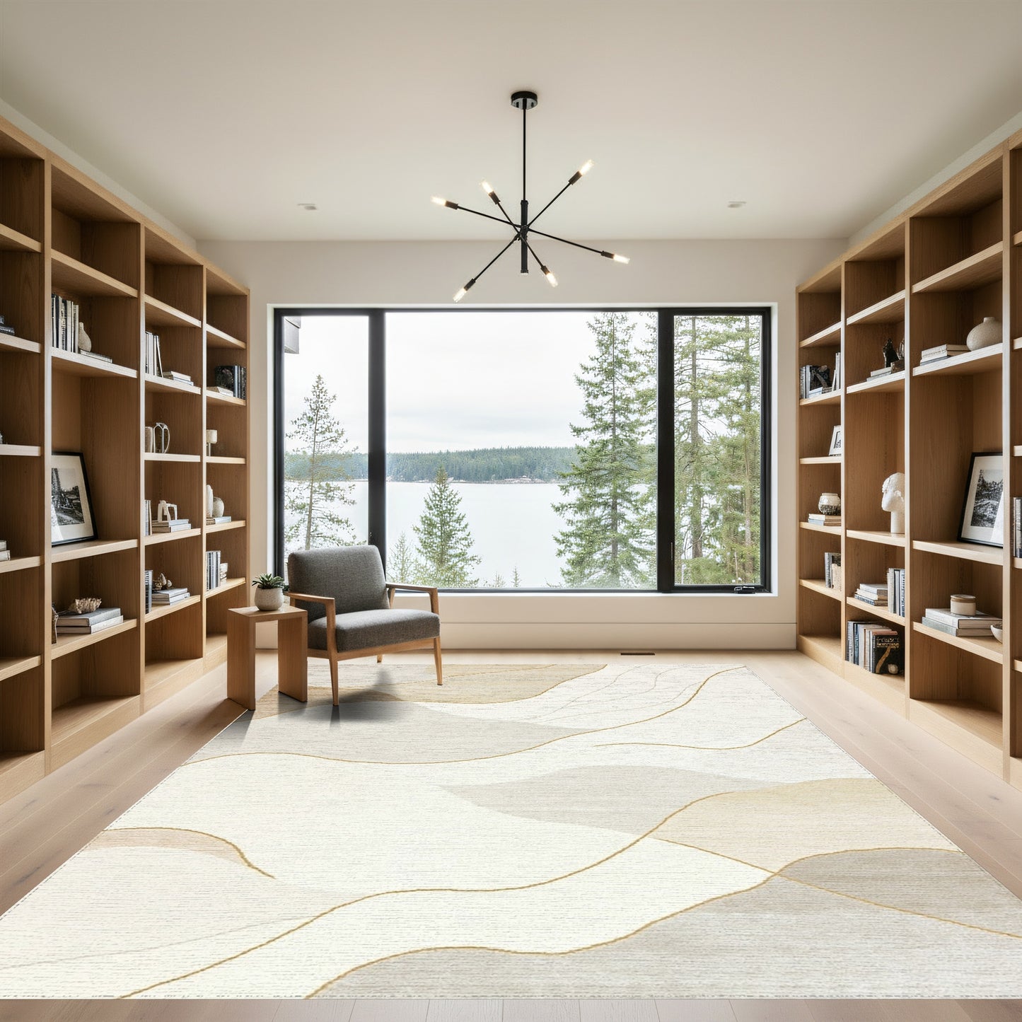 Beige Abstract Fluid Waves Rug