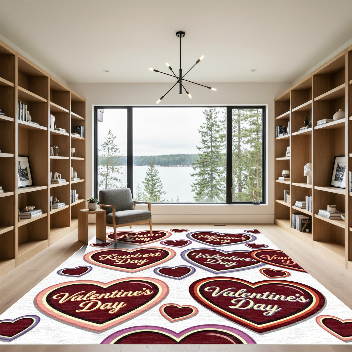 Retro ValentineHearts With Script Text Rug