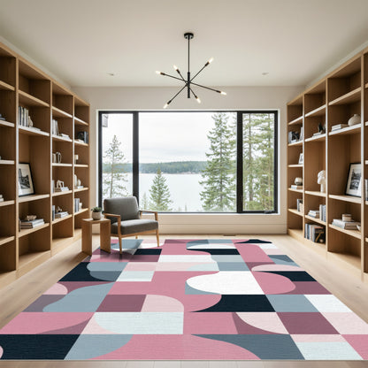 Modern Rose Pink Geometric Abstraction Rug