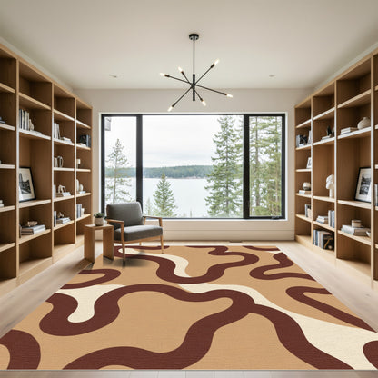 Earthy Tones Abstract Wavy Lines Rug