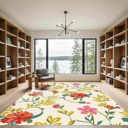 Red Pink Floral Vine Garden Rug