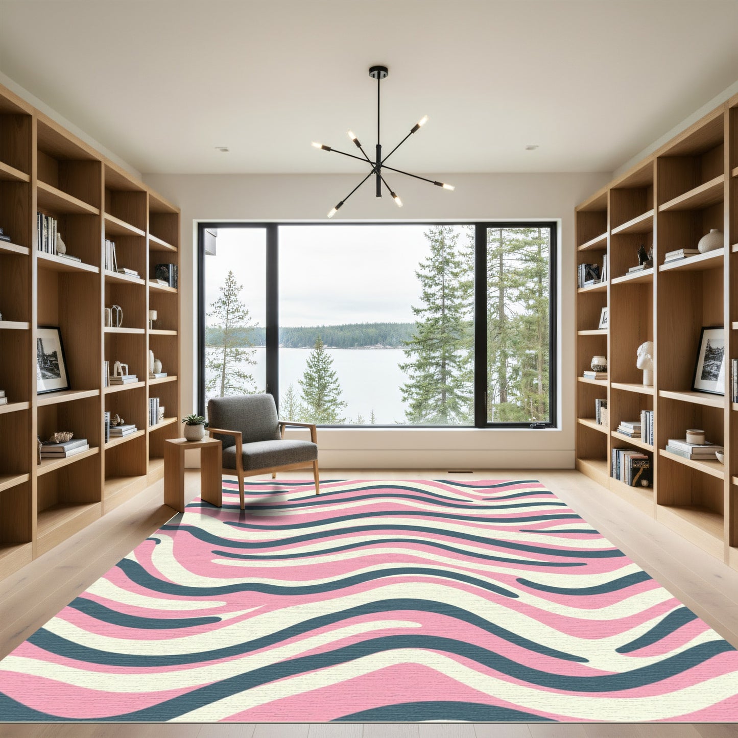 Retro Pink Cream Wavy Bands Rug