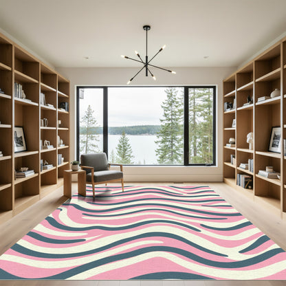 Retro Pink Cream Wavy Bands Rug