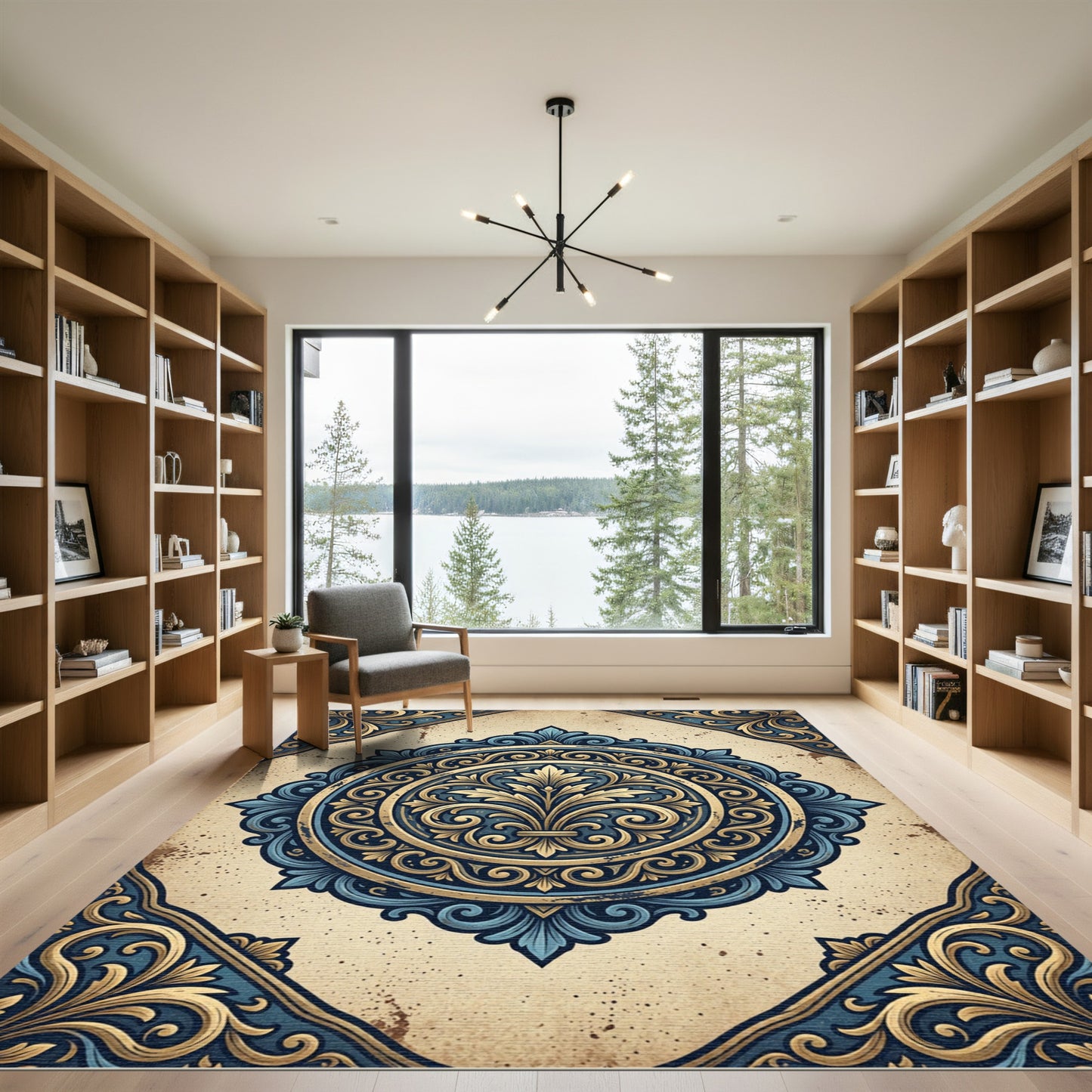 Azure Gold Ornate Emblem Rug