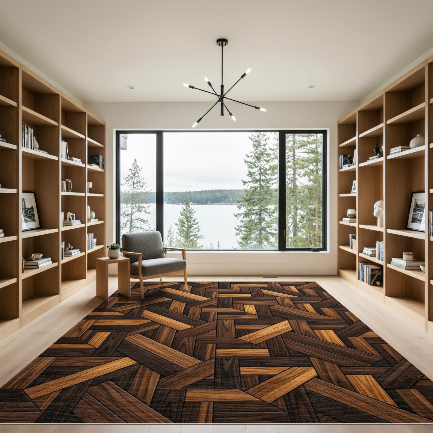 Rich Wood Tones Geometric Arrangement Rug