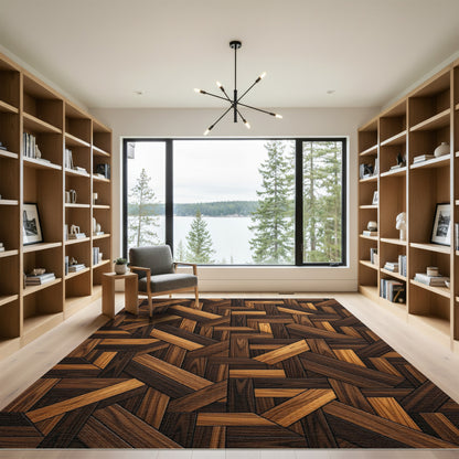Rich Wood Tones Geometric Arrangement Rug