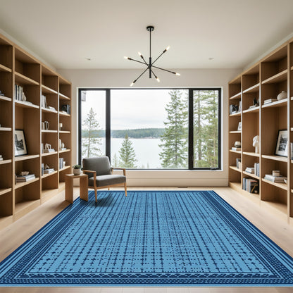 Indigo Blue Textured Grid Rug