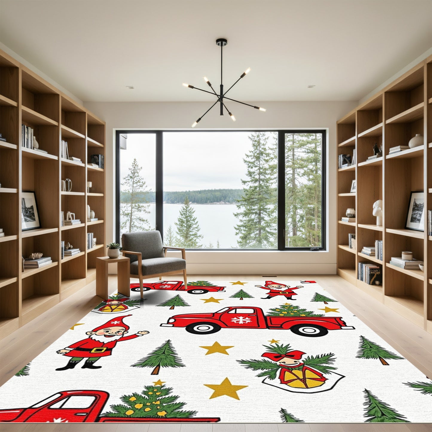 Red Truck Christmas Gnome Stars Rug