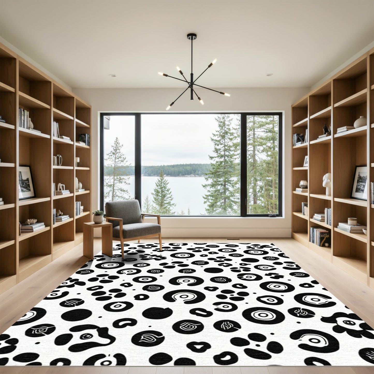 Black White Organic Spot Medallion Rug