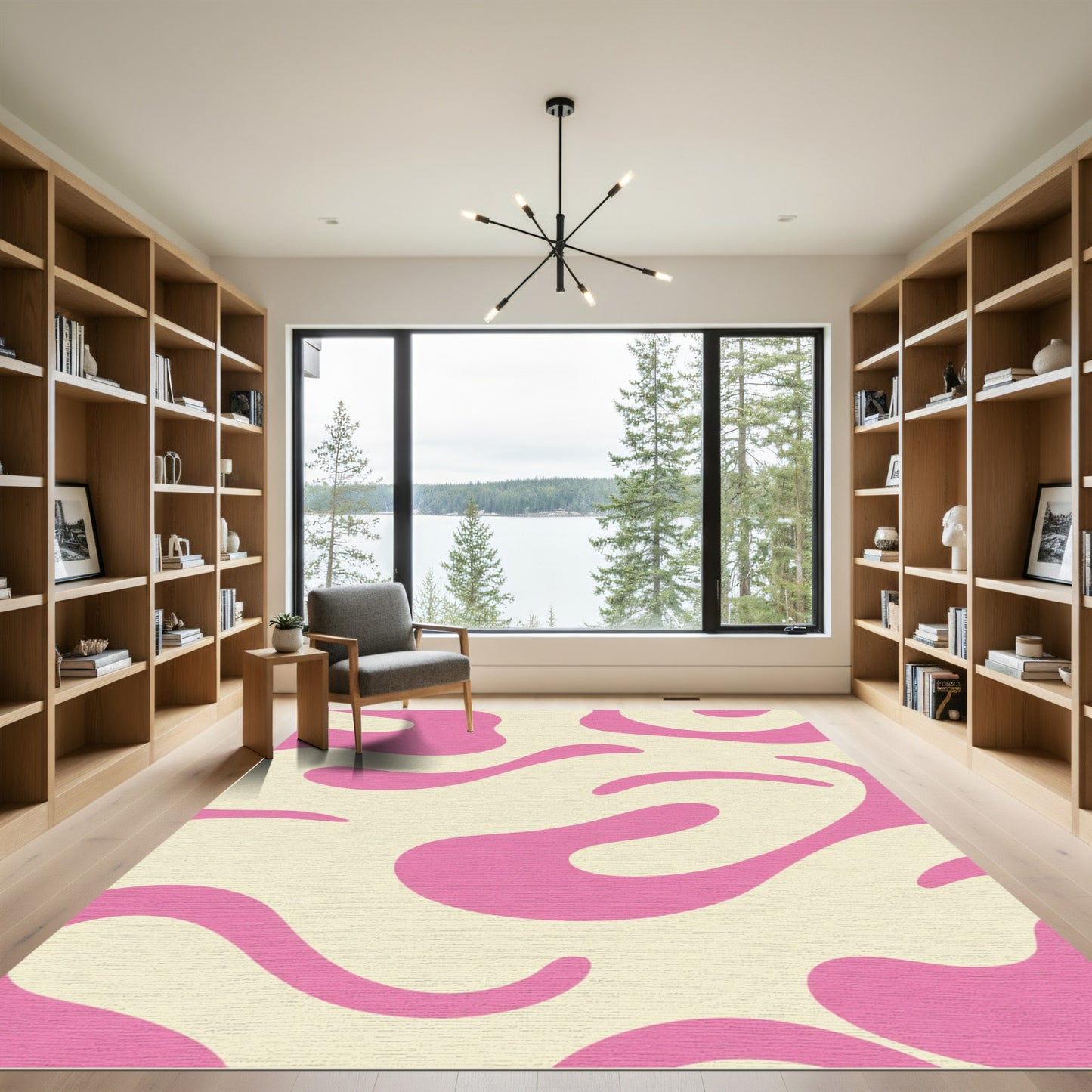 Cream Pink Swirl Liquid Abstract Art Rug